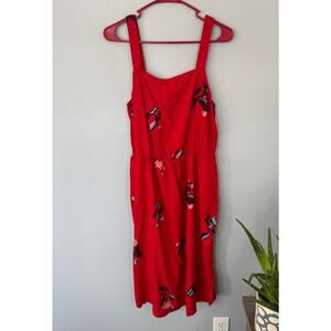 Ava & Viv Red Floral Belted Mini Dress Sleeveless Wide Strap Women Size X / 14 W